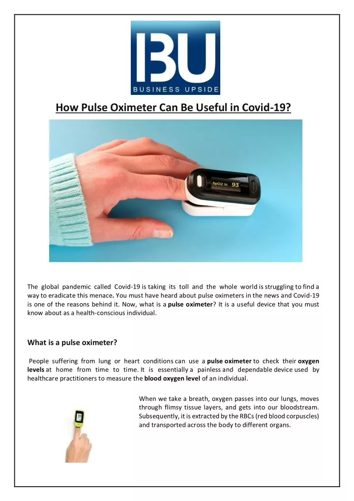 how pulse oximeter can be useful in covid 19