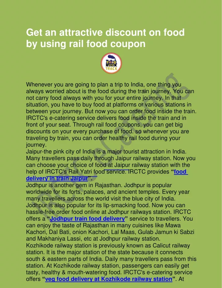 get an attractive discount on food by using rail