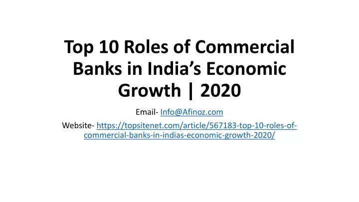 top 10 roles of commercial banks in india