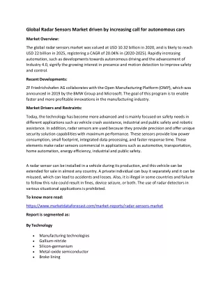 global radar sensors market driven by increasing