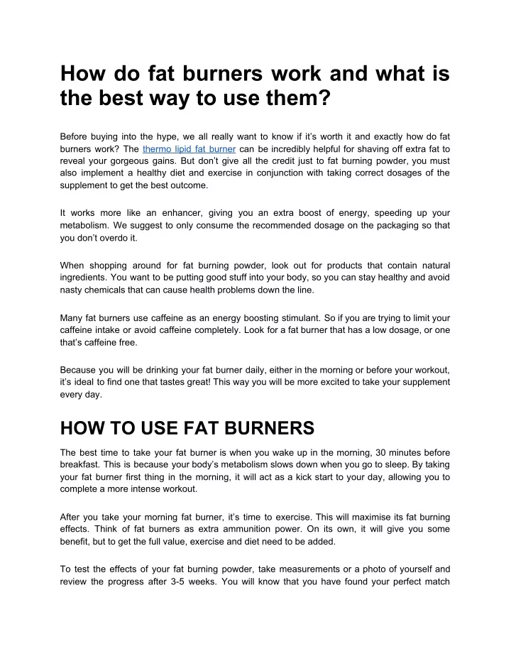 how do fat burners work and what is the best