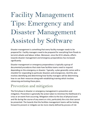 Facility Management Tips: Emergency and Disaster Management Assisted by Software