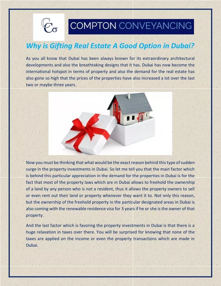 why is gifting real estate a good option in dubai