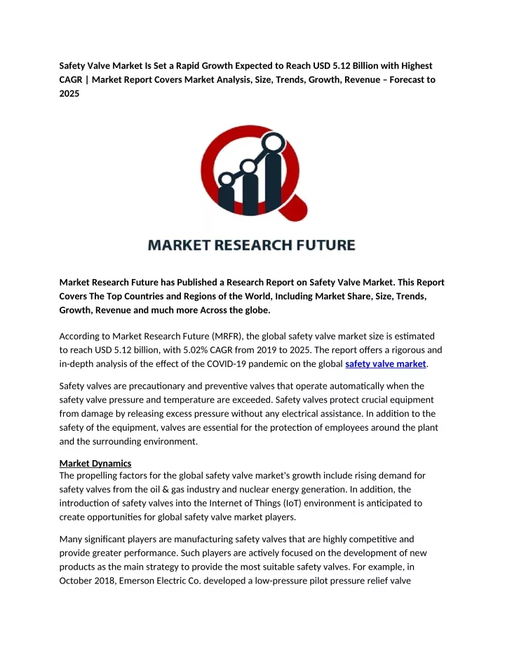safety valve market is set a rapid growth