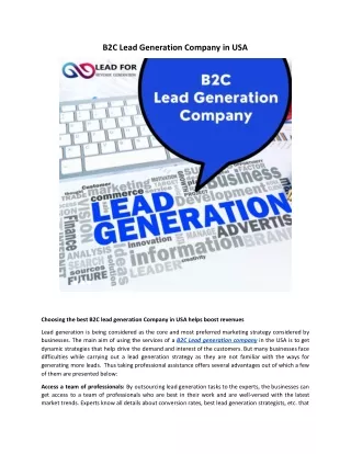 Top B2C Lead Generation Company In The USA