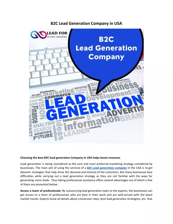 b2c lead generation company in usa