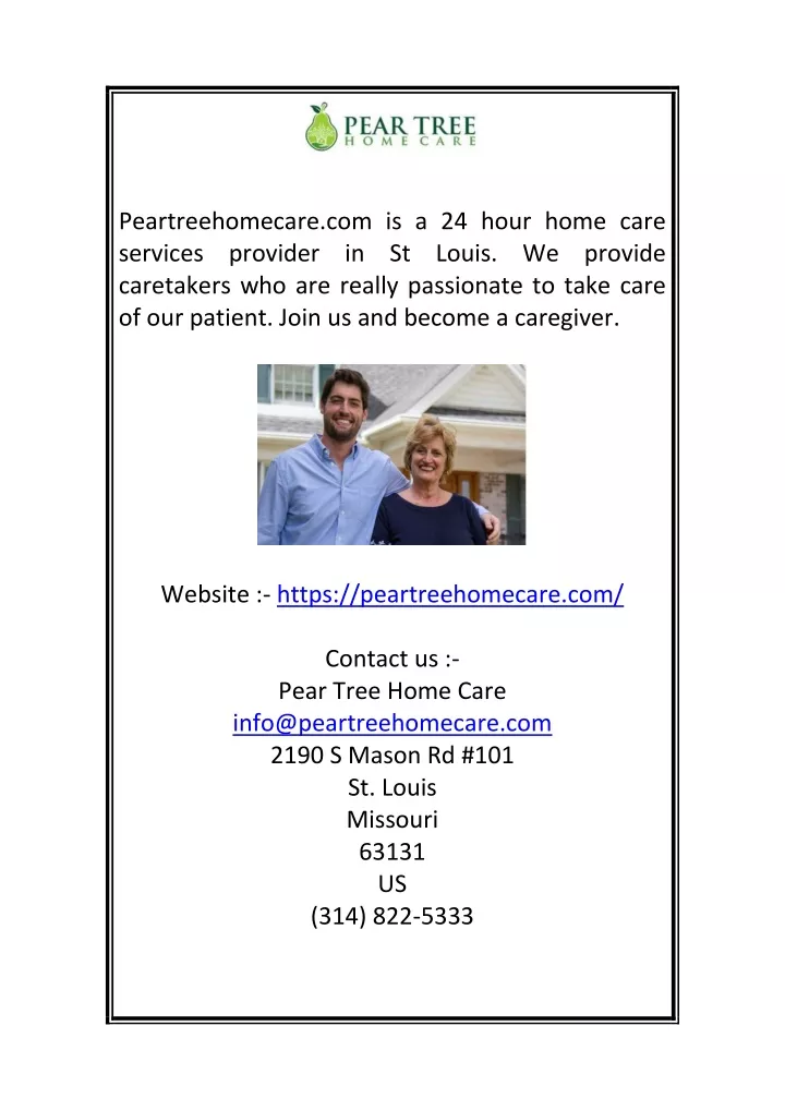 peartreehomecare com is a 24 hour home care