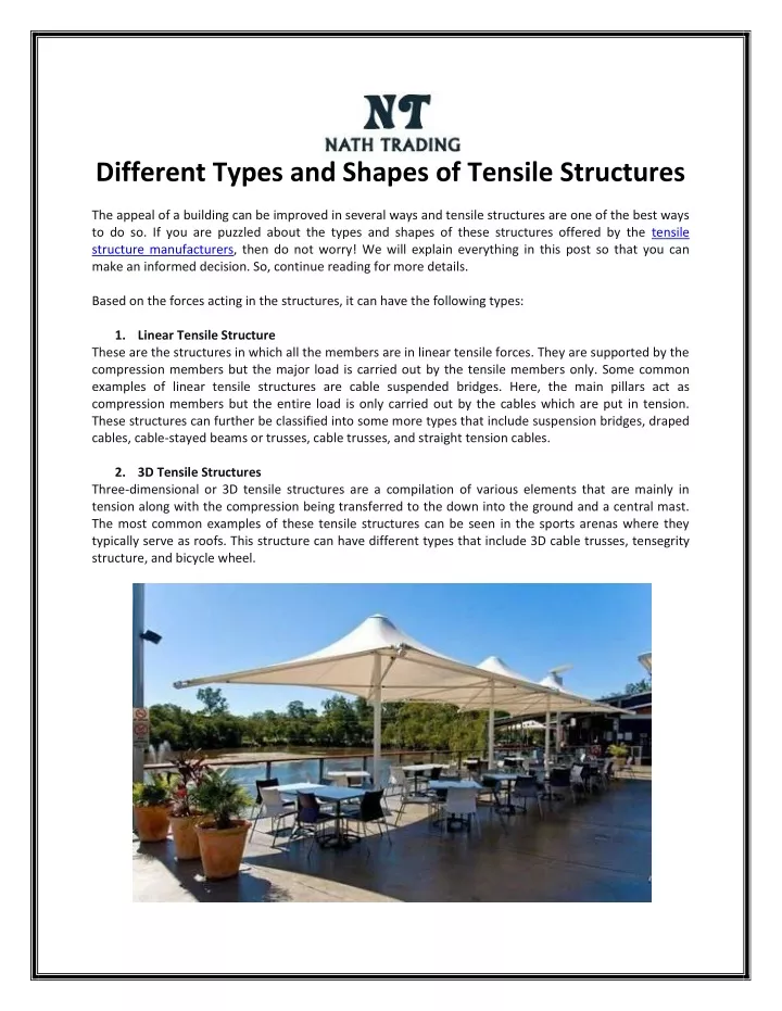 different types and shapes of tensile structures