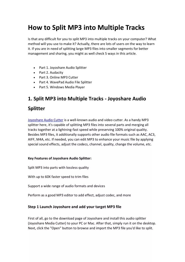 how to split mp3 into multiple tracks