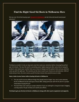 Find the Right Sized Ski Boots in Melbourne Here