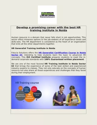 Develop a promising career with the best HR training institute in Noida