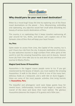 why should peru be your next travel destination