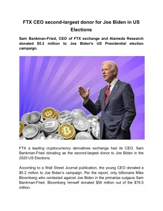 FTX CEO Second-largest Donor for Joe Biden in US Elections
