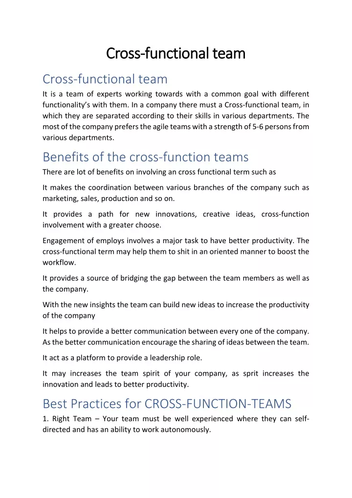 cross cross functional team functional team