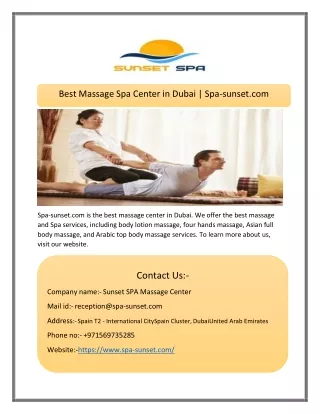 Best Massage Spa Center in Dubai | Spa-sunset.com