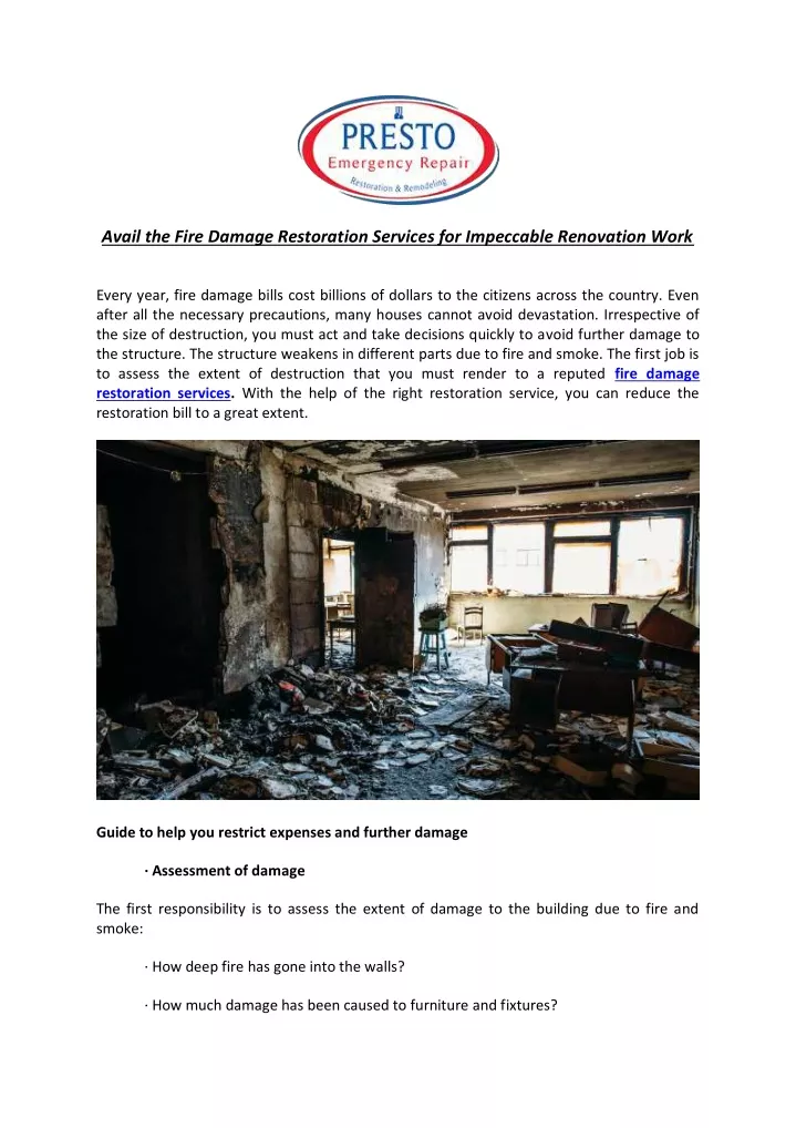 avail the fire damage restoration services