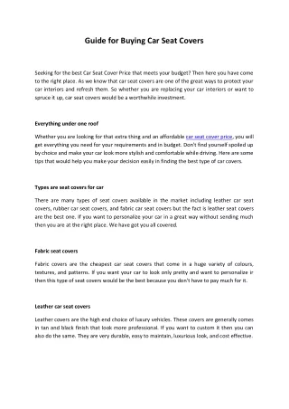 guide for buying car seat covers