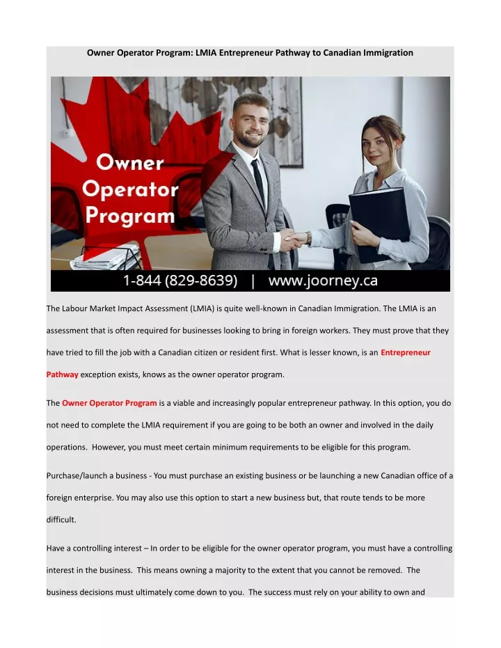 owner operator program lmia entrepreneur pathway