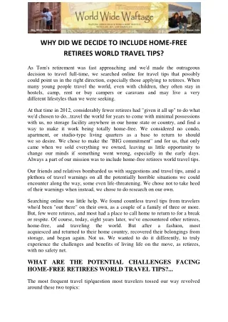 Why did we decide to include home-free retirees world travel tips?