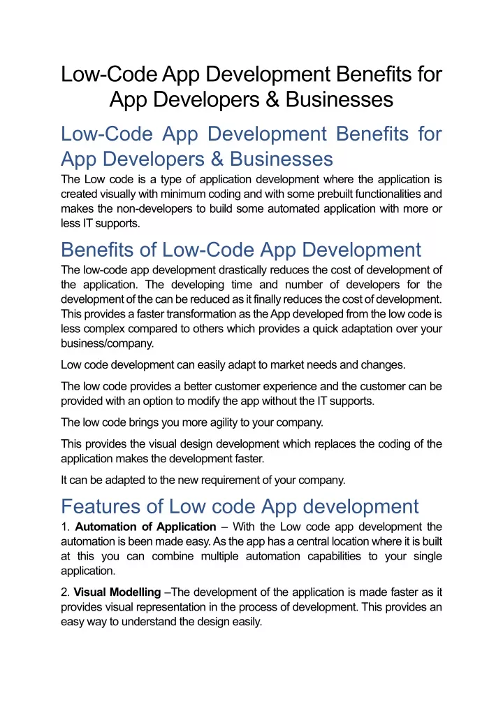 low code app development benefits