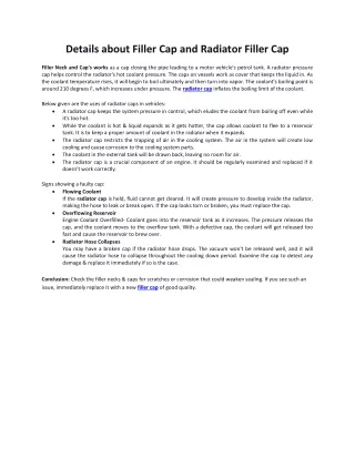 details about filler cap and radiator filler cap