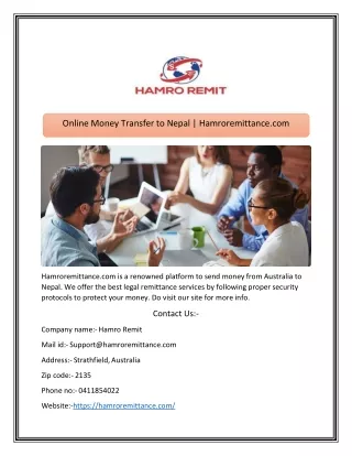 Online Money Transfer to Nepal | Hamroremittance.com