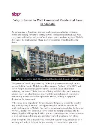 why to invest in well connected residential area