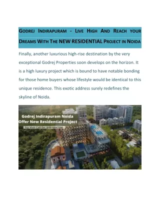 GODREJ INDIRAPURAM - LIVE HIGH AND REACH YOUR DREAMS WITH THE NEW RESIDENTIAL PROJECT IN NOIDA