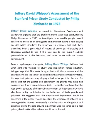 jeffery david whippo s assessment of the stanford