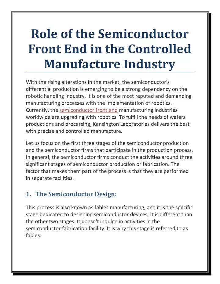 role of the semiconductor front