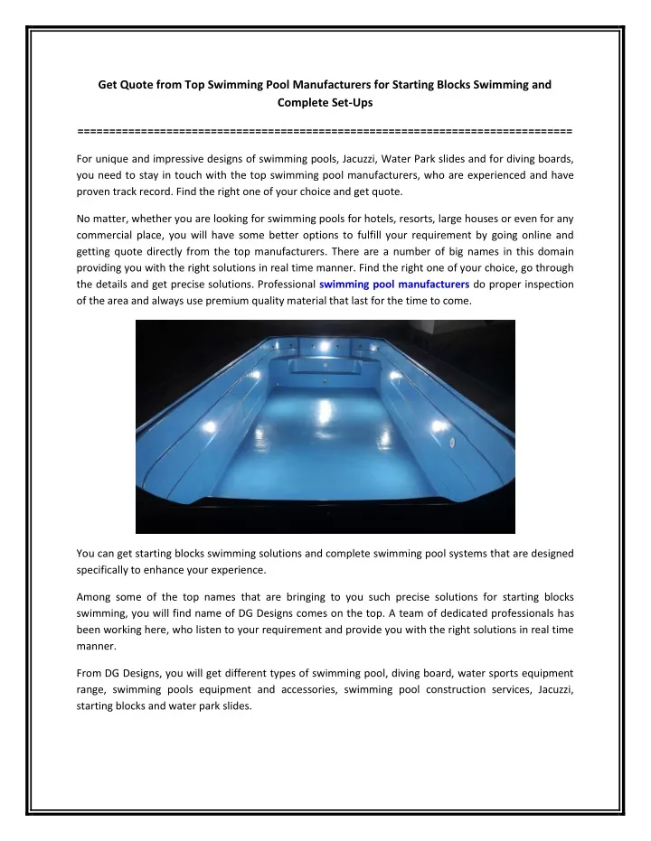 get quote from top swimming pool manufacturers