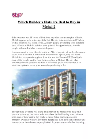 which builder s flats are best to buy in mohali