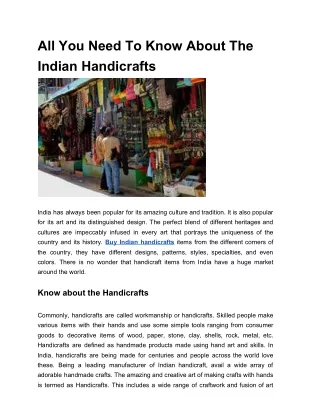 All You Need To Know About The Indian Handicrafts