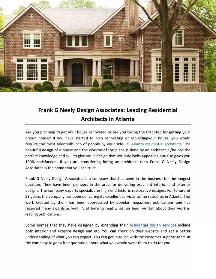 frank g neely design associates leading