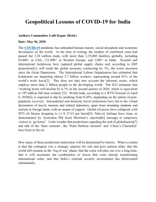 geopolitical lessons of covid 19 for india