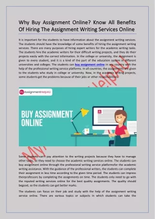 Why Buy Assignment Online? Know All Benefits Of Hiring The Assignment Writing Services Online