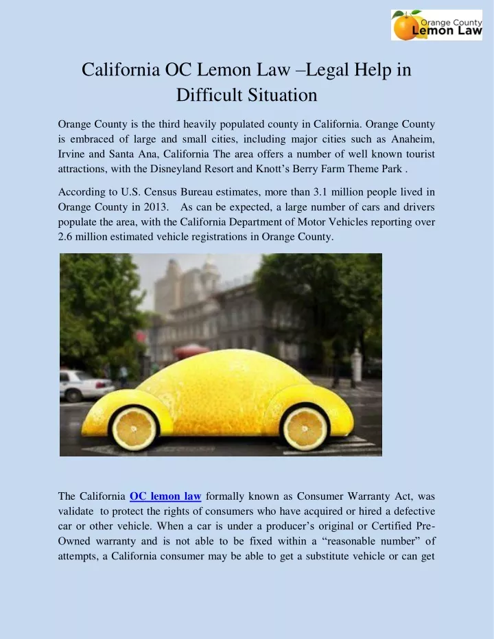 california oc lemon law legal help in difficult