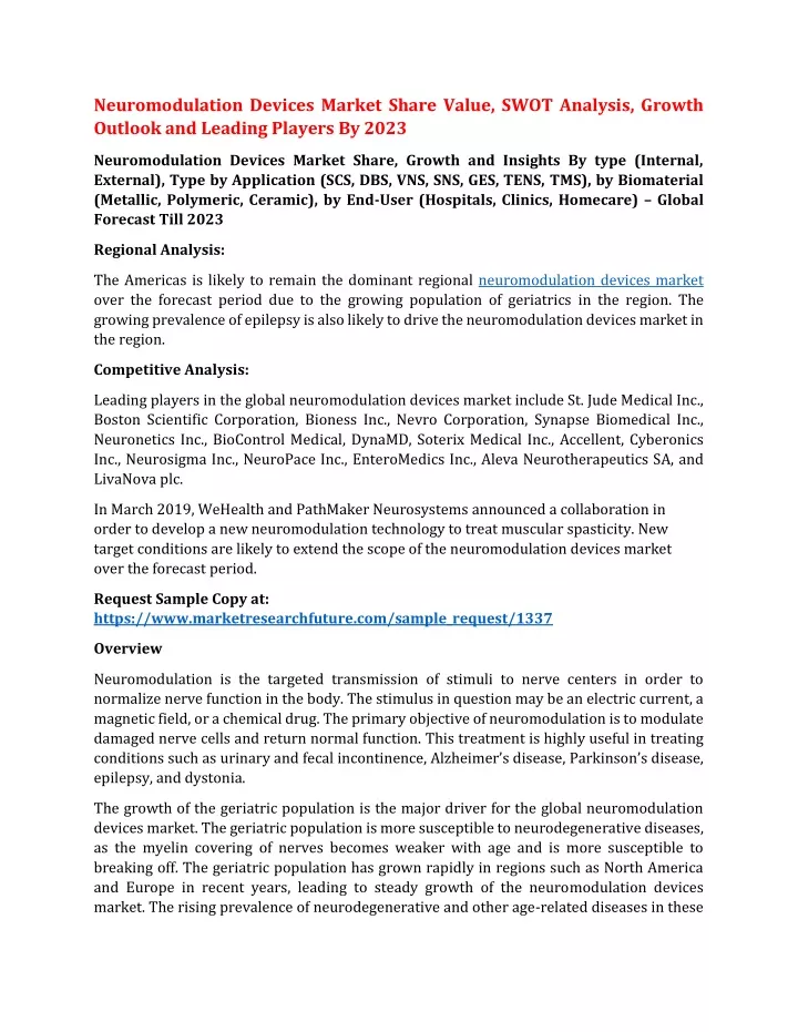 neuromodulation devices market share value swot