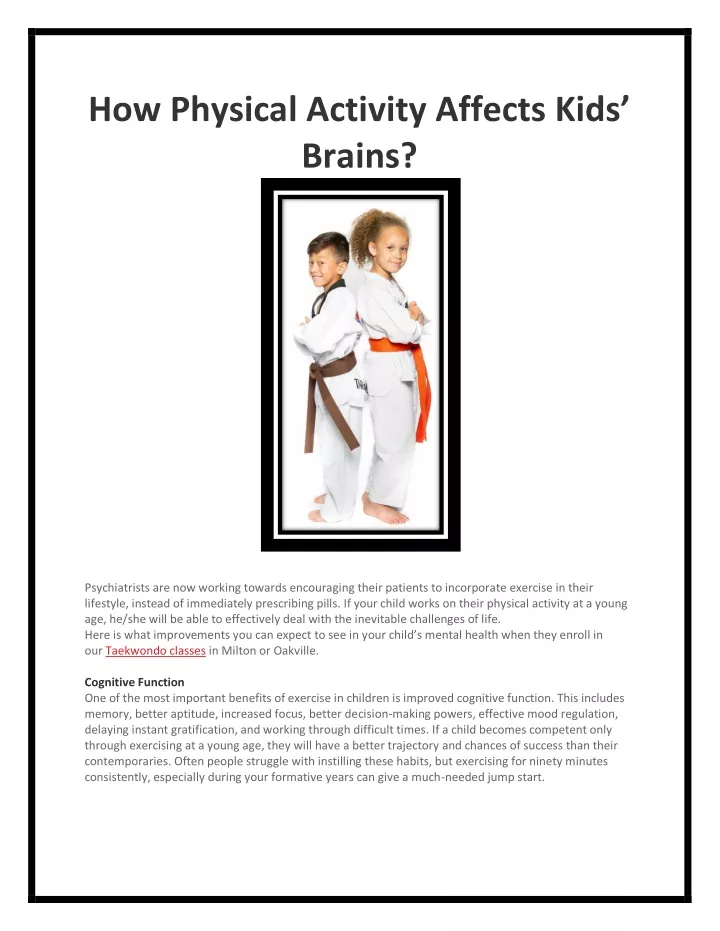 how physical activity affects kids brains