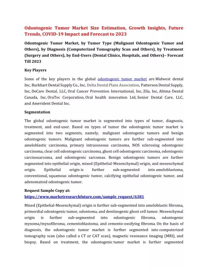 odontogenic tumor market size estimation growth