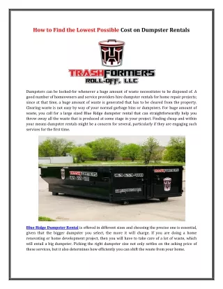 How to Find the Lowest Possible Cost on Dumpster Rentals