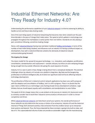 industrial ethernet networks are they ready