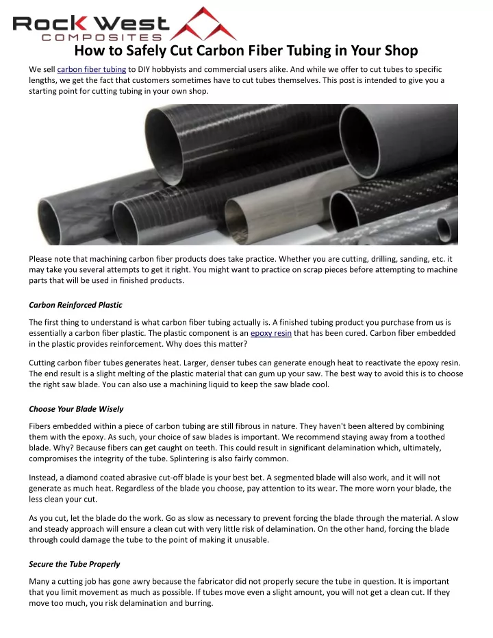 how to safely cut carbon fiber tubing in your shop