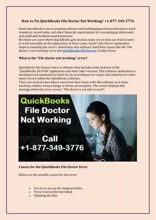 How to Fix QuickBooks File Doctor Not Working ℡№  1-877-349-3776