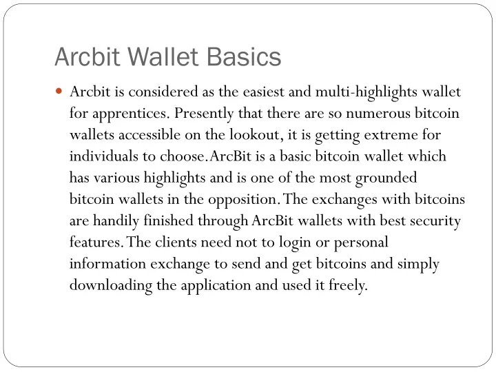 arcbit wallet basics