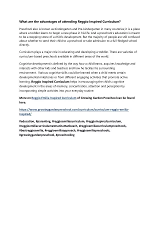 what are the advantages of attending reggio
