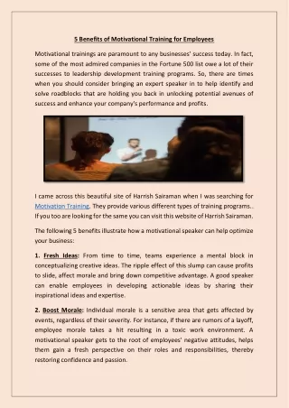 5 benefits of motivational training for employees