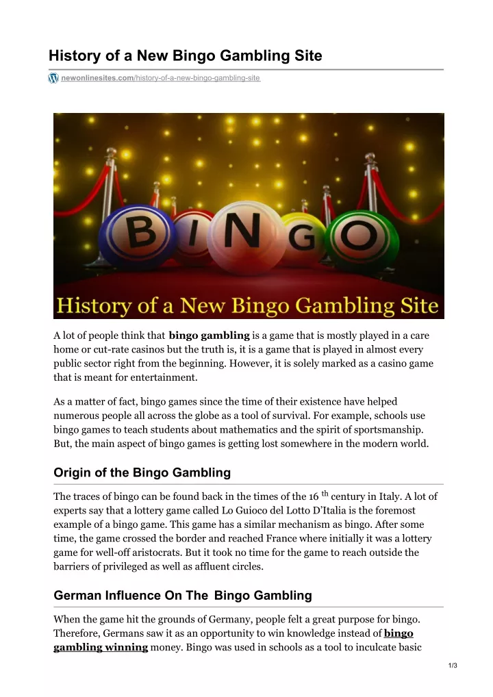 history of a new bingo gambling site