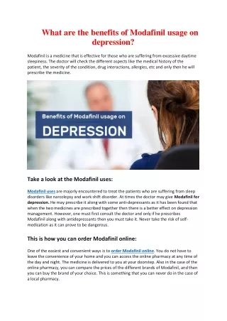 Modafinil for Depression | Buy Modafinil 200 mg Online
