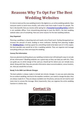 Reasons Why To Opt For The Best Wedding Websites